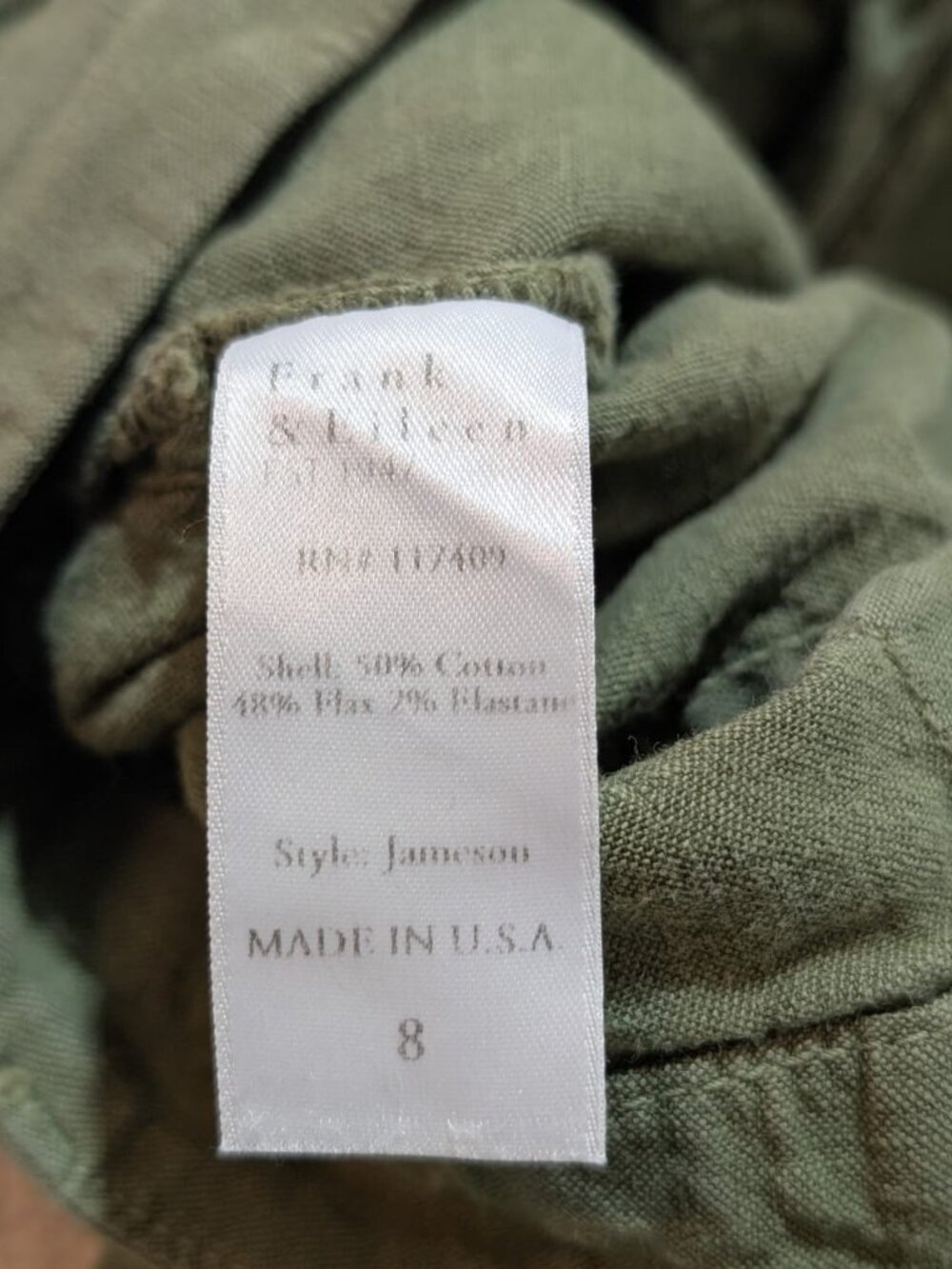Frank & Eileen Jameson Olive Green Utility Joggers Size 8 - Picture 6 of 8
